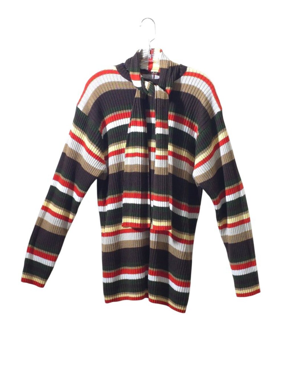 Fiorlini International Ribbed Stripe Sweater Top Detachable Scarf Women’s S/M